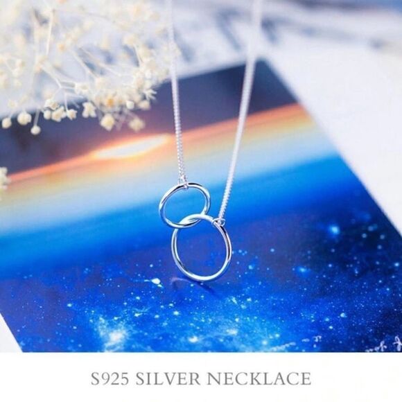 New Sterling Silver Double Circle Necklace - Picture 5 of 8